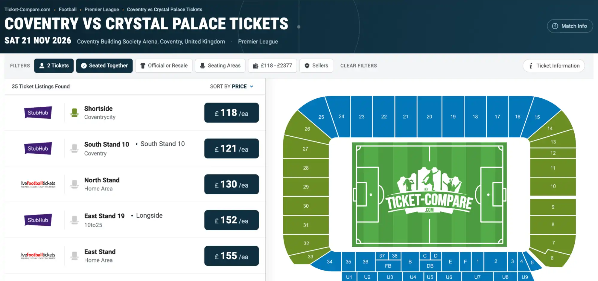 Screenshot Coventry vs Crystal Palace Tickets