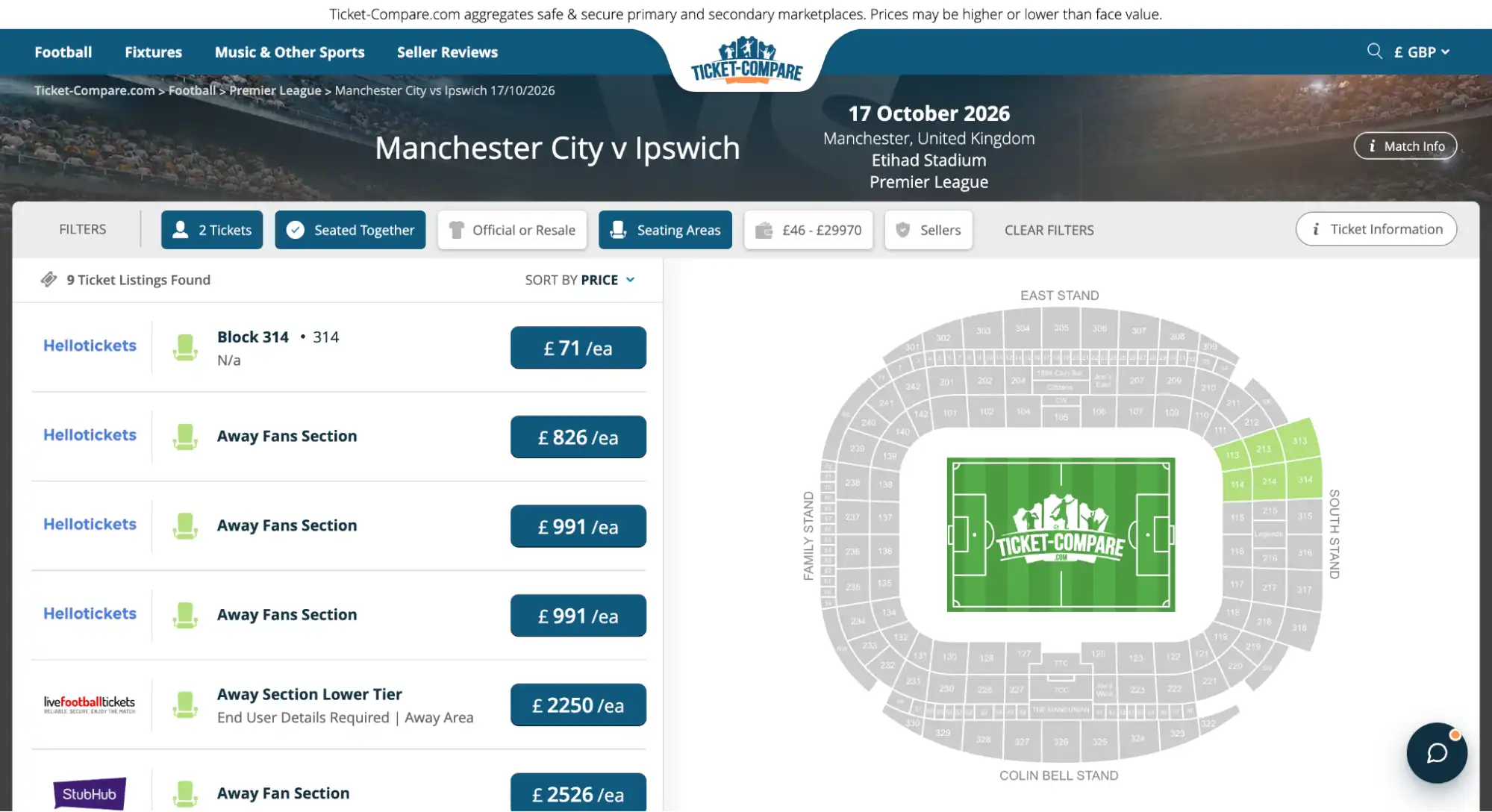 Screenshot Manchester City v Ipswich Tickets